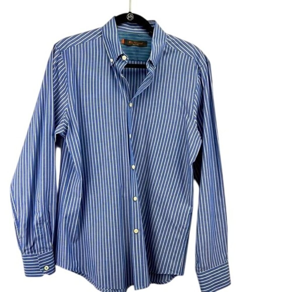 Ben Sherman Blue White Stripe Dress Shirt Size M
